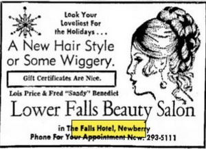 Falls Hotel (Newberry Hotel) - Nov 1972 Ad For Beauty Salon